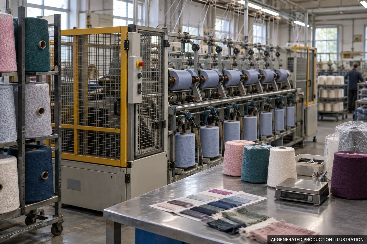 AI-generated a route matched to the yarn illustration, not a photograph of FEICHEER factory